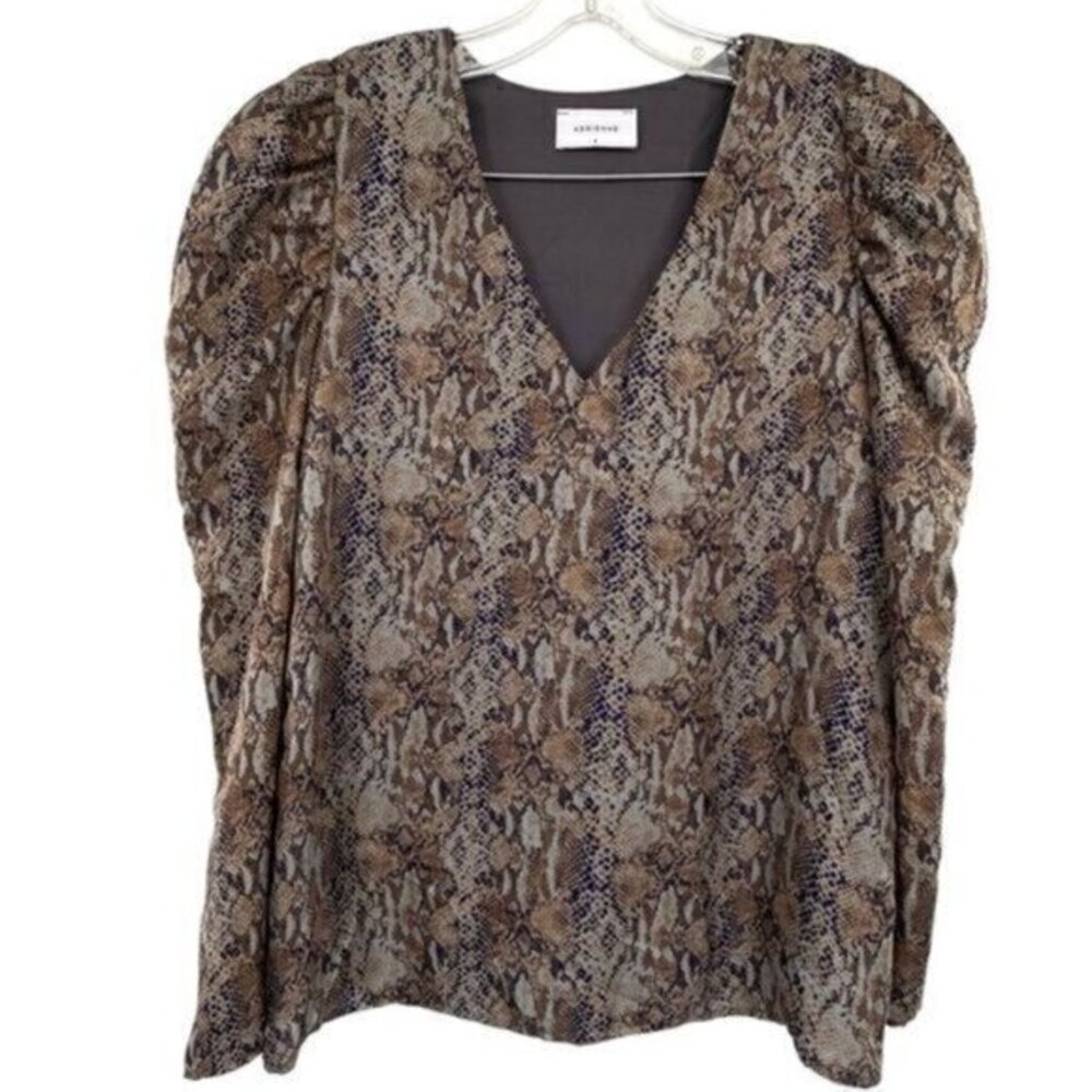 Adrienne Snakeskin Print Puff Balloon Sleeve Blouse Mobwife Top